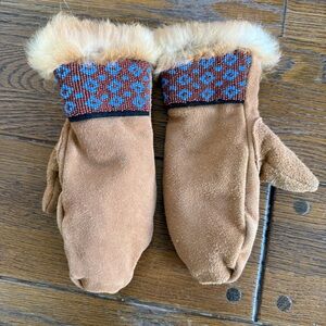 Astis fur-trimmed short cuff mittens size S